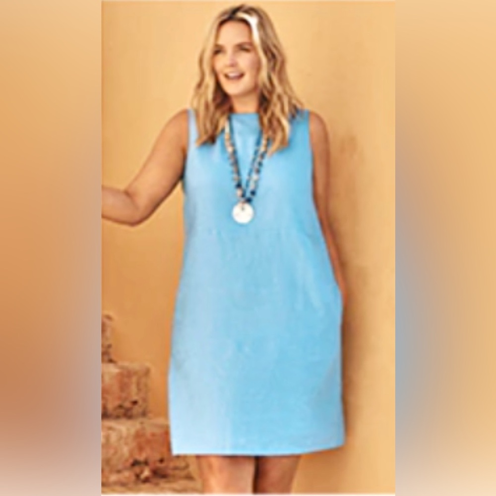 J Jill 100% Linen Turquoise Blue A-line Sleeveless Mini Dress